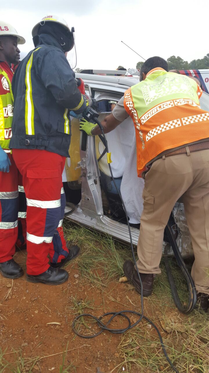 Truck and car collide leaving woman seriously injured.