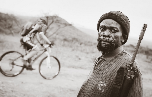 KZN Ezemvelo field ranger on route looking after the riders' safety at the 2016 Old Mutual Wild Series iMfolozi MTB Challenge.