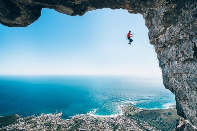 Micky Wiswedel (Observatory, Cape Town) winning shot of Jamie Smith mid-fall as he attempts a new route on Table Mountain, Cape Town. (Image credit: Micky Wiswedel) 
